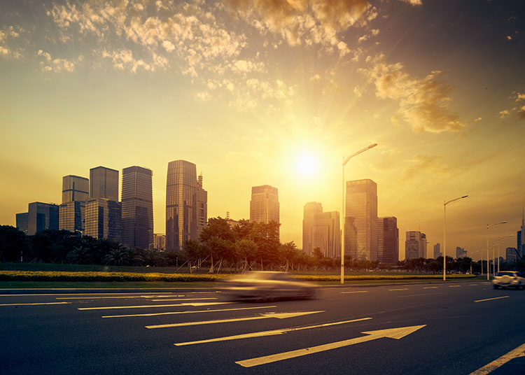 Urban road in the evening