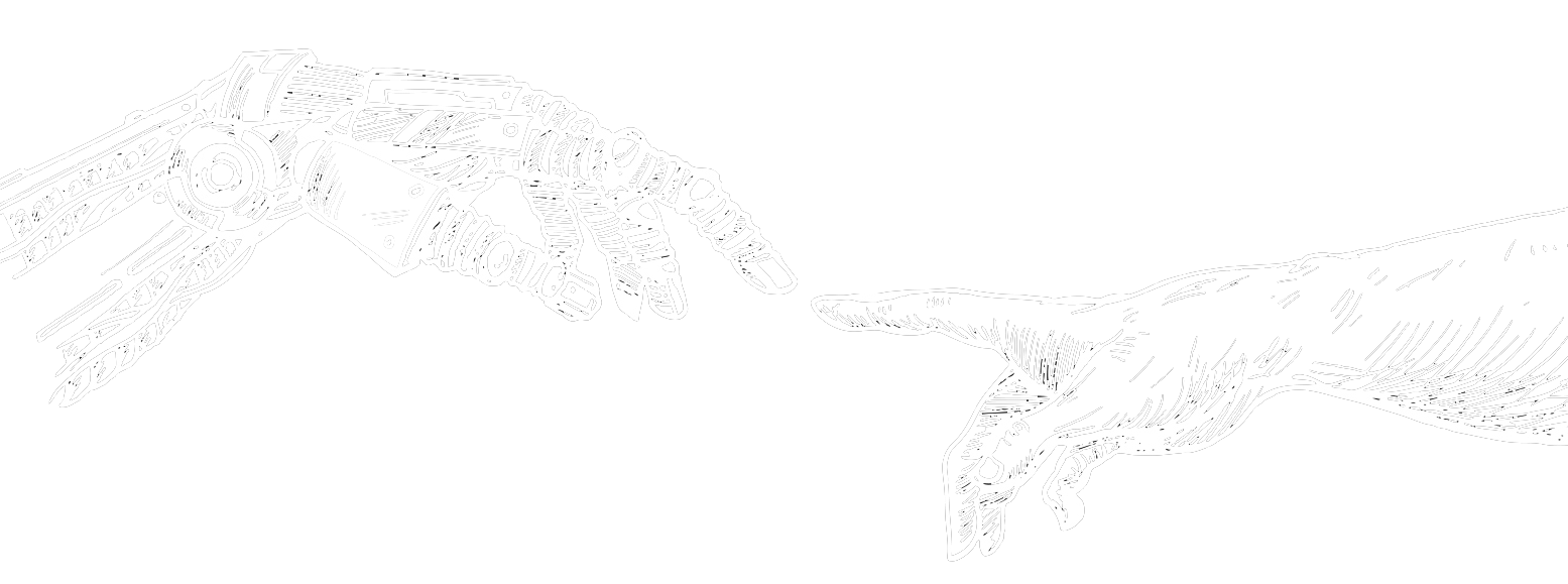 InnovationskulturVektorzeichnung einer Roboterhand mit ausgestrecktem Zeigefinger, die den ausgestreckten Finger einer menschlichen Hand
