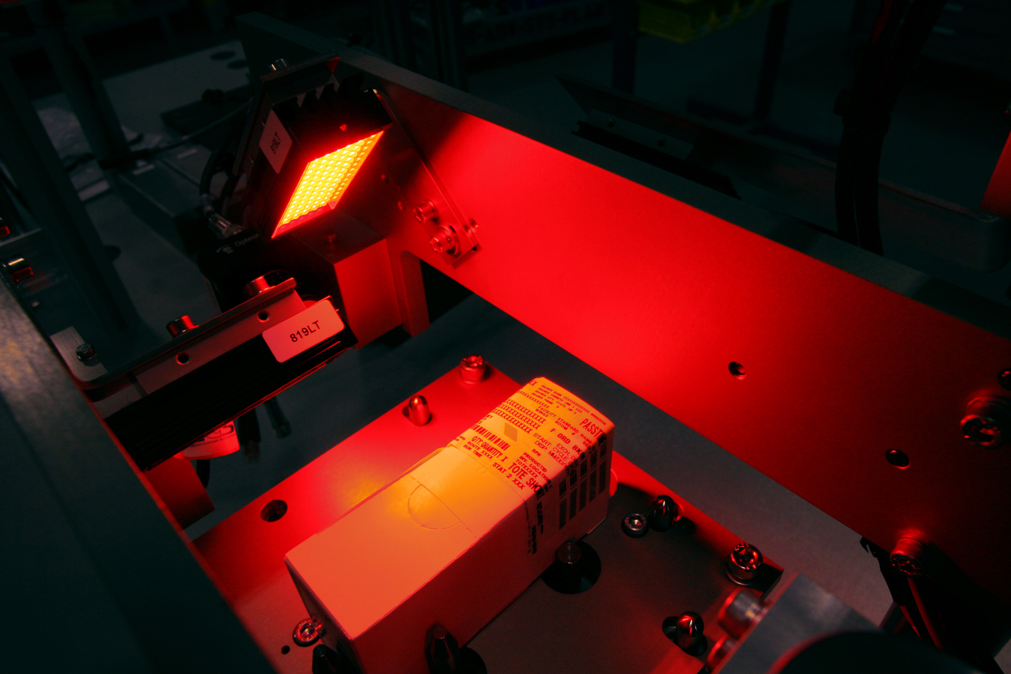 machine vision inspecting a label.