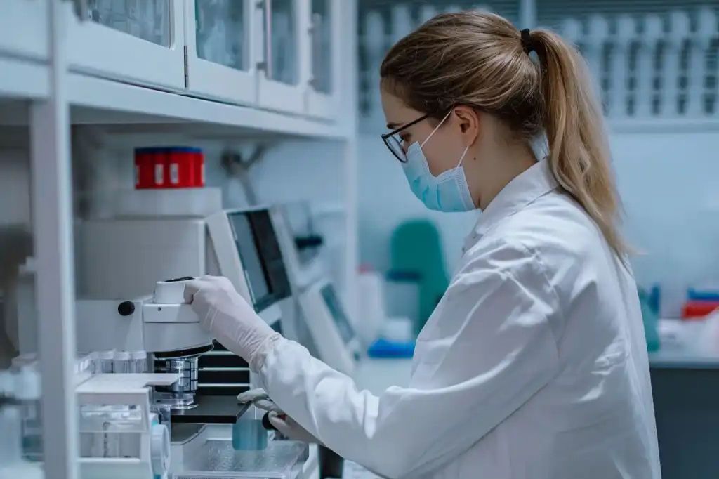 female scientist working lab pcr test