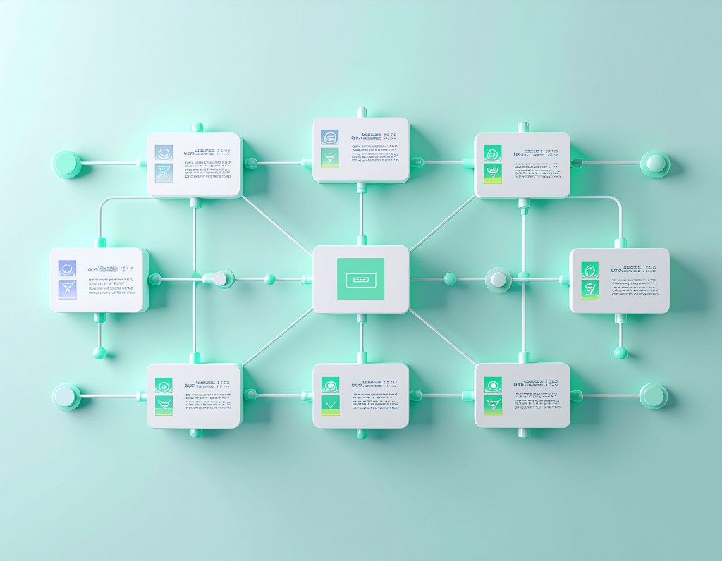 Visualisierung eines SAP Application Management Workflows: Zentrales Element mit acht verbundenen Prozessknoten für Application Support, Advisory und Compliance Services – ideal für AMS SAP Support und effiziente SAP-Anwendungsbetreuung.